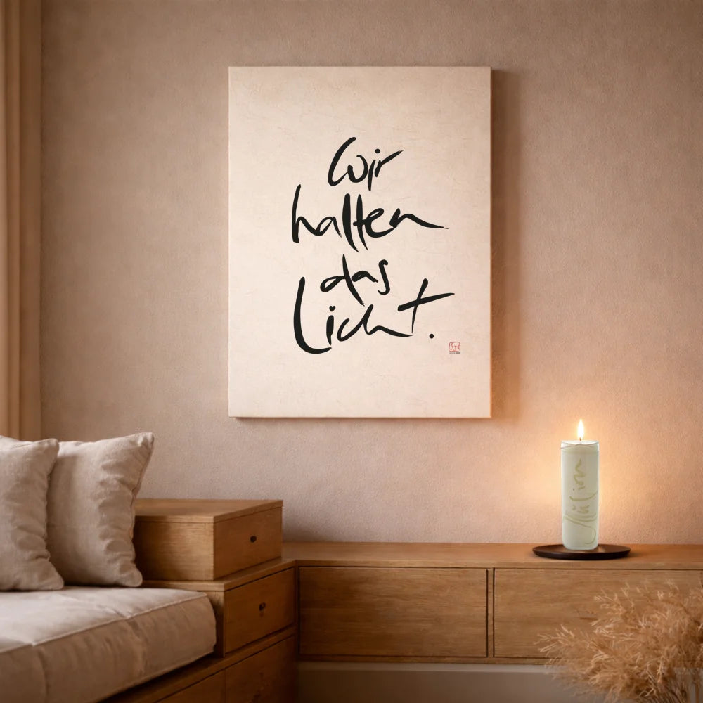 Exklusive Leinwand „Wir halten das Licht“ – Originaldruck von Sign by Jwala®, handgefertigte Wandkunst aus Tirol, Limited Edition, einzigartiges Kunstwerk für Ihr Zuhause