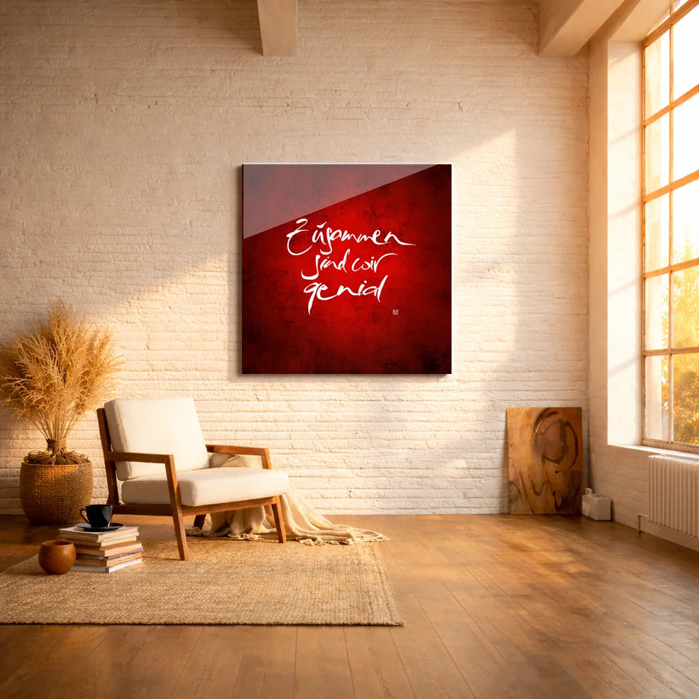 Handgemachtes Leinwandbild „Zusammen sind wir genial“ mit WIR Karte – Originaldruck, Sign by Jwala®, inspirierende Wanddekoration, limitiertes Kunstwerk, wertvolles Geschenk für Zusammenhalt und Liebe